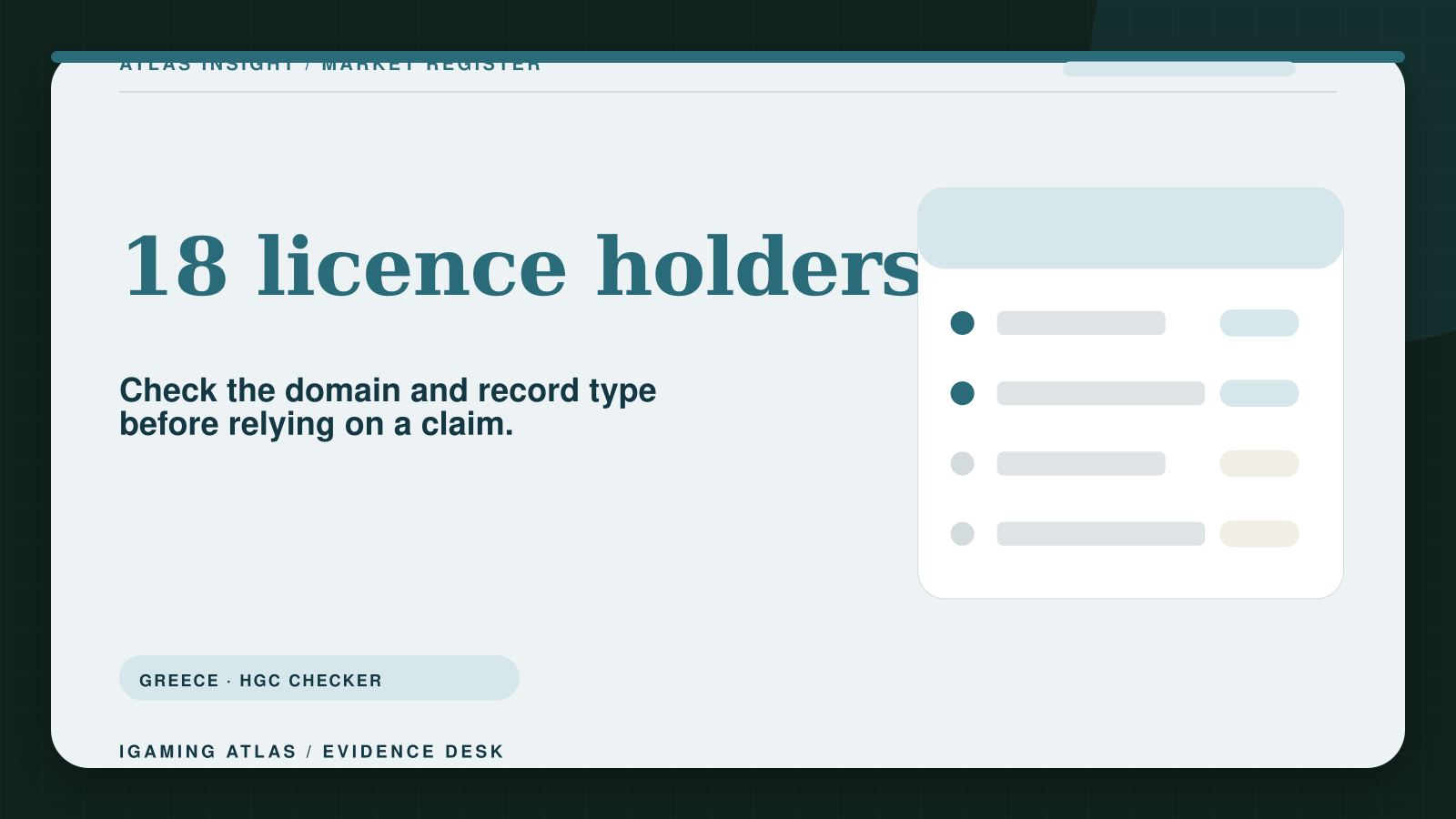 Greece legal gambling sites: check a domain with HGC. 18 licence holders: Check the domain and record type before relying on a claim.