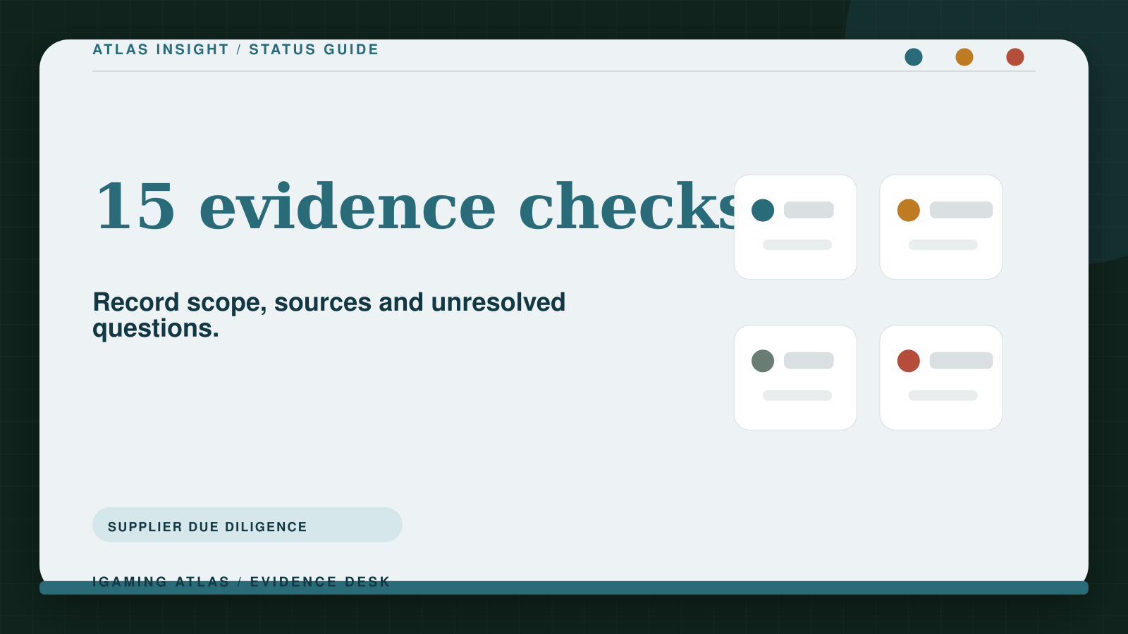 A fifteen-question supplier evidence checklist with empty response fields